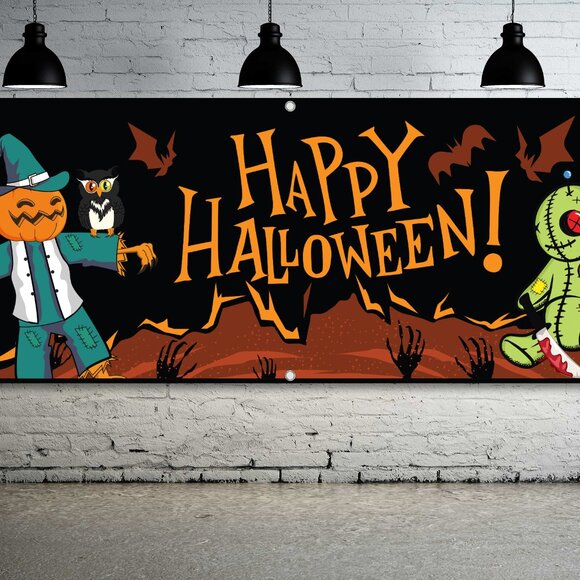 HAPPY HALLOWEEN Vinyl Banner 5ft Sign Playful Scary October Themed Event Display - Picture 1 of 6